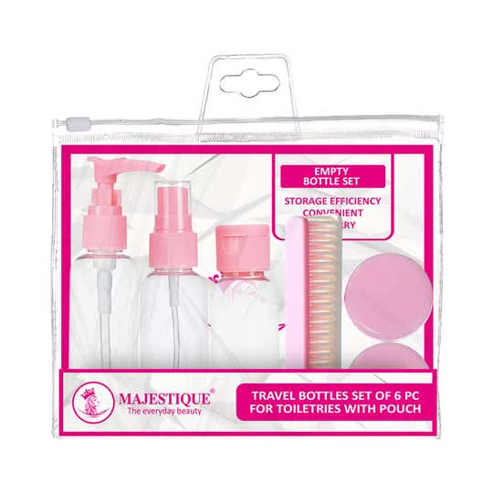 Majestique Travel Bottle Kit for Toiletries with Pouch (6 pcs)