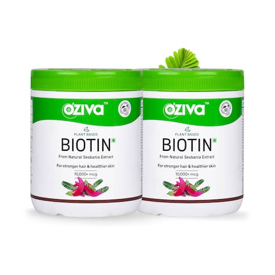 Oziva Plant Based Biotin for Hair Growth & Healthier Skin & Nails, Certified Clean & Vegan Combo