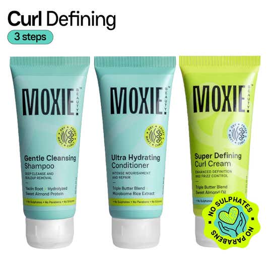 Moxie Beauty Curly Essentials Travel Trio - Shampoo, Conditioner & Curl Cream for Curly Hair