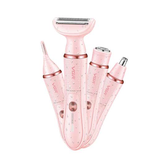 VGR 4-in-1 Lady Shaver Set with Body Trimmer Facial Shaver Eyebrow & Nose/Ear Trimmer V-761 - Pink