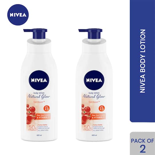 Nivea Natural Glow Cell Repair SPF 15 Body Lotion (400 ml + 400 ml) Pack of 2 Combo