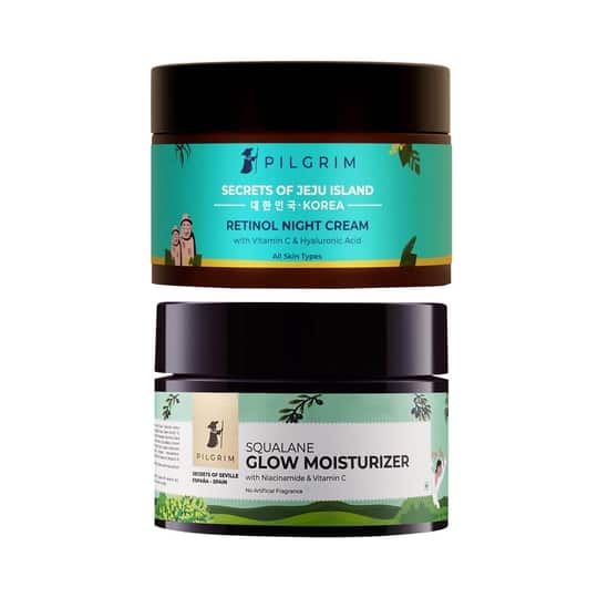 Pilgrim Squalane Glow Moisturizer & Retinol Night Cream With Vitamin C & Hyaluronic Acid Combo