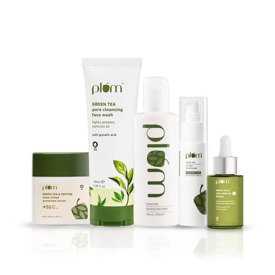 Plum Green Tea Daily Essentials Combo Face Wash, Toner, Serum, Moisturizer & Sunscreen Serum