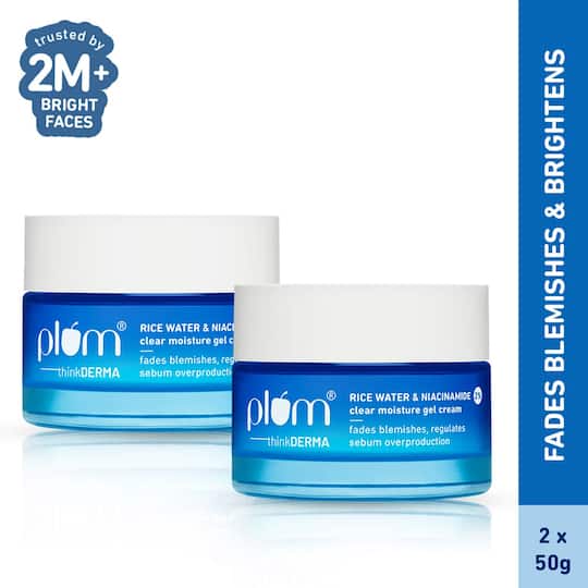 Plum 2% Niacinamide & Rice Water Brightening Face Moisturizer Gel Cream (2 x 50 g) Pack of 2 Combo