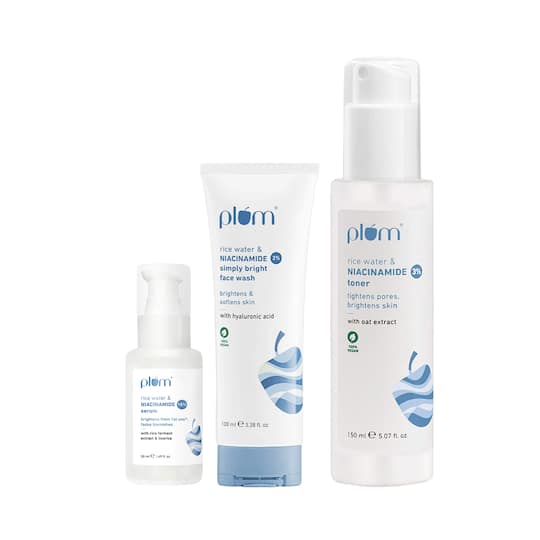 Plum Niacinamide Facewash, Toner & Face Serum Combo Tightens Pore, Fades Blemishes & Hydrates