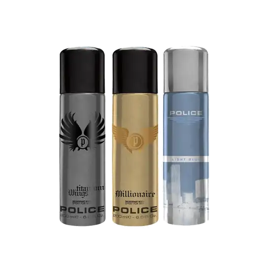 Police Combo Set : Millionaire, Wings titanium, Light blue Deo (3 pcs)