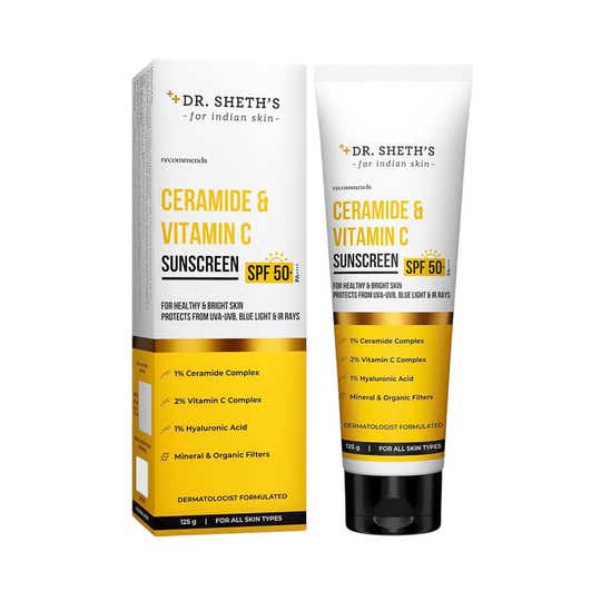 Dr. Sheth's Ceramide & Vitamin C Sunscreen SPF 50+ PA++++ In-Vivo Tested for Bright Skin (125g)