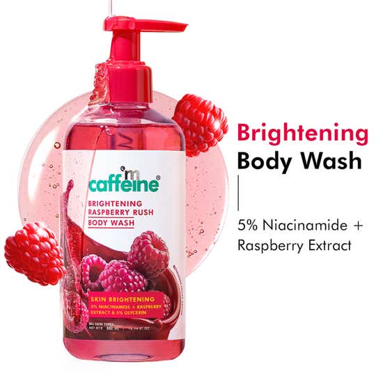 mCaffeine Brightening Raspberry Body Wash, Fruity Raspberry Aroma, Vitamin C Rich & 5% Glycerine (300 ml)