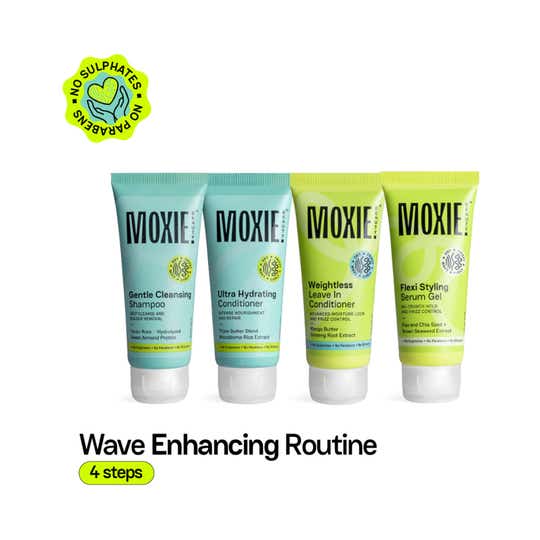 Moxie Beauty Wavy Travel Routine - Shampoo, Conditioner, Leave-in Conditioner & Styling Serum Gel