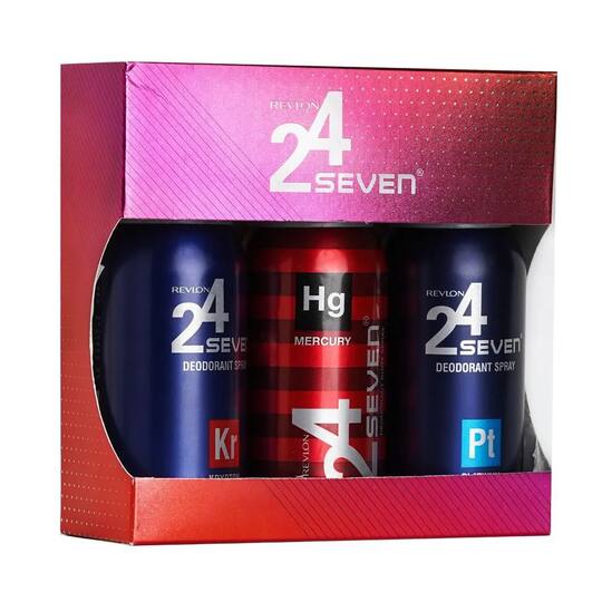 Revlon 24 Seven Deodorant Body Spray For Men Combo: Krypton, Mercury & Platinum (3Pcs)