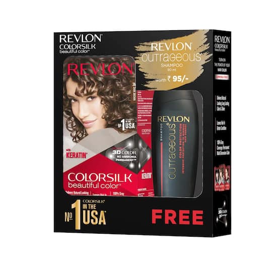 Revlon ColorSilk Hair Color with Keratin - 3N Dark Brown - with Outrageous Shampoo 90 ml (150ml)