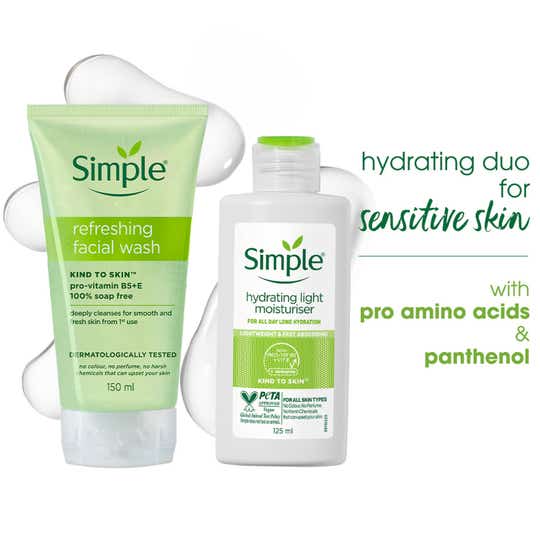 Simple Kit Hydrating Duo Combo, Refreshing Facial Wash (150ml) and Hydrating Light Moisturiser (125ml)