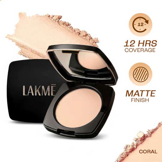 Lakme Forever Matte Compact Smooth Finish Lasts for 12 Hrs Even Toned Look - Coral (9 g)