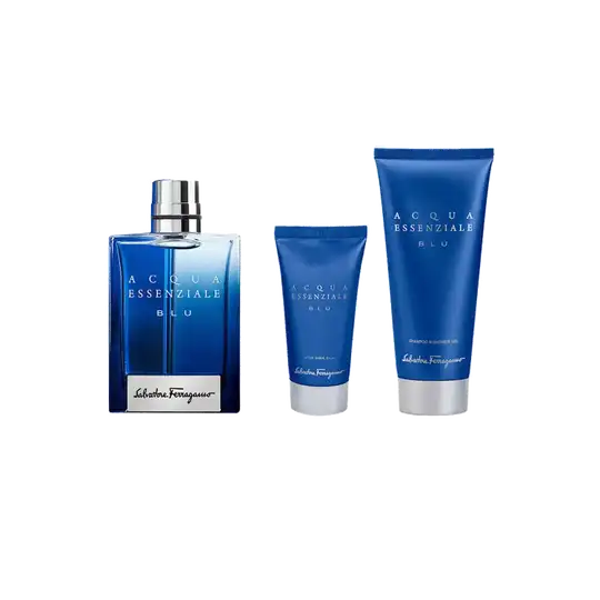 Salvatore Ferragamo Acqua Essenziale Blu Set: Eau de Toilette100ml, Shampoo  and Shower Gel 100ml, After Shave Balm 50ml Pcs Salvatore Ferragamo