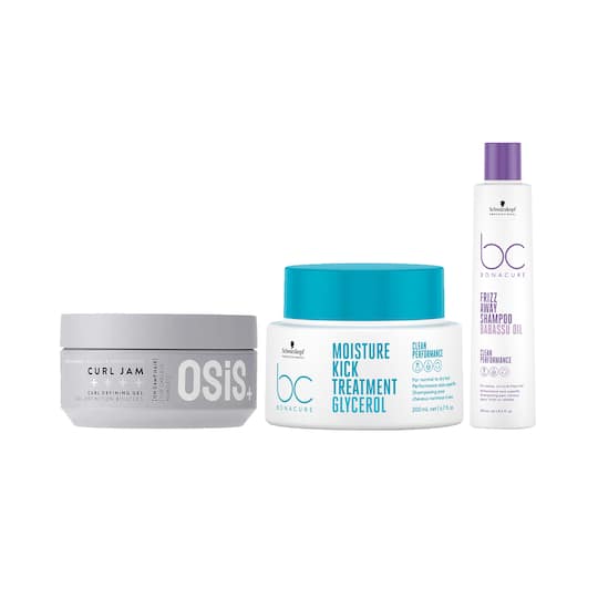 Schwarzkopf Professional Bonacure Frizz Away Shampoo + Moisture Kick Treatment & Curl Jam Combo