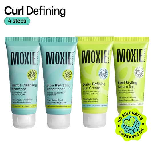 Moxie Beauty Curly Travel Routine - Shampoo, Conditioner, Curl Cream & Styling Serum Gel for Curly Hair