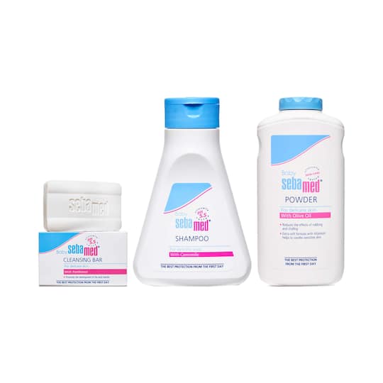 SebaMed Baby Powder Baby Cleansing Bar and Baby Children Shampoo Combo