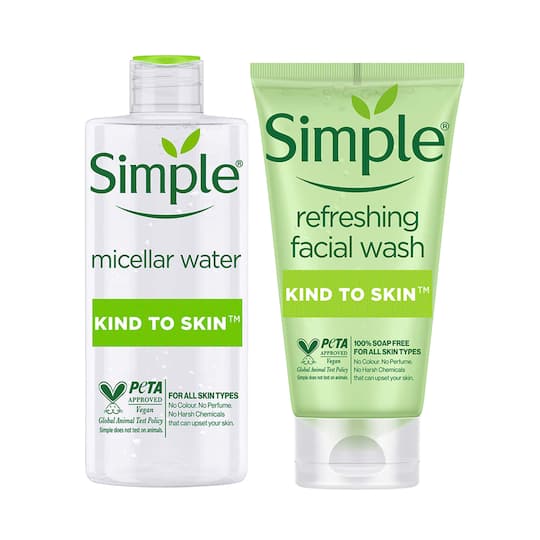 Simple Kind To Skin Refreshing Facial Wash (150 ml) + Micellar Cleansing Water (200 ml) Combo