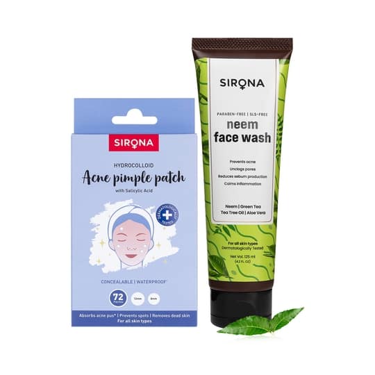 Sirona Natural Anti Acne & Pimple Face Patches and Anti Acne Neem Fash Wash for Women & Men