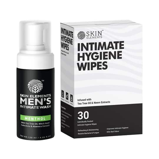 Skin Elements Men's Intimate Wash Menthol & Intimate Hygiene Wipes Combo