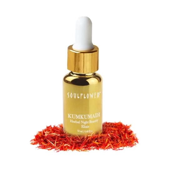 Soulflower Kumkumadi Oil Night Beauty Elixir with Real Saffron (12ml)