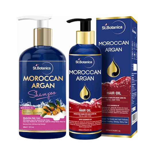 St.Botanica Moroccan Argan Shampoo & Argan Hair Oil Combo (2Pcs)