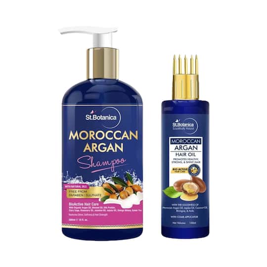 St.Botanica Moroccan Argan Shampoo & Argan Hair Oil with Comb Applicator (2Pcs)