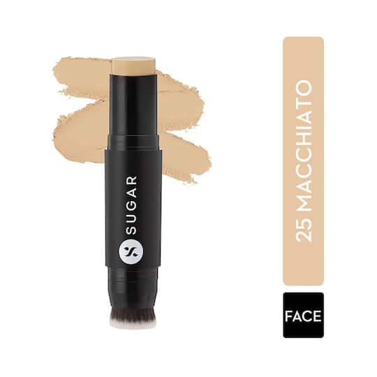 SUGAR Cosmetics Ace Of Face Foundation Stick With Inbuilt Brush - 25 Macchiato (Light Medium, Olive Undertone) (12g)