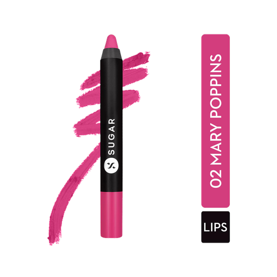 SUGAR Cosmetics Matte As Hell Crayon Lipstick - 02 Mary Poppins (Fuchsia) (2.8gm)