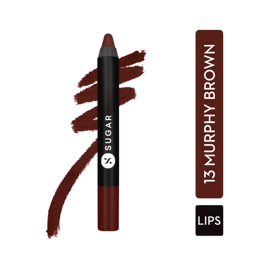 SUGAR Cosmetics Matte As Hell Crayon Lipstick - 13 Murphy Brown (Chocolate Burgundy) (2.8g)