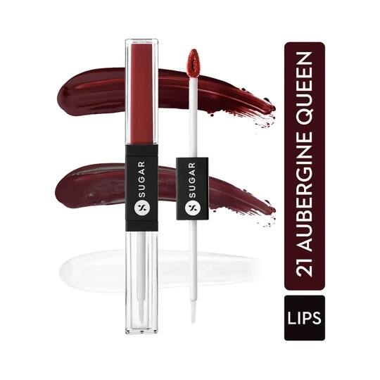 SUGAR Cosmetics Smudge Me Not Lip Duo - 21 Aubergine Queen (Blackened Burgundy) (3.5ml)