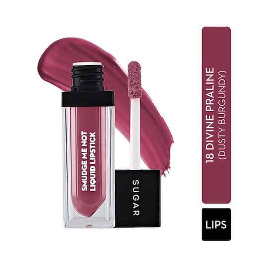 SUGAR Cosmetics Smudge Me Not Liquid Lipstick - 18 Divine Praline (Dusty Burgundy) (4.5ml)