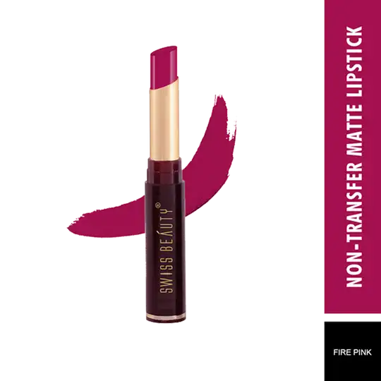 Swiss Beauty Non-Transfer Matte Lipstick - 05 Fire Pink (2g)