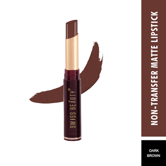 Swiss Beauty Non-Transfer Matte Lipstick - 19 Dark Brown (2g)