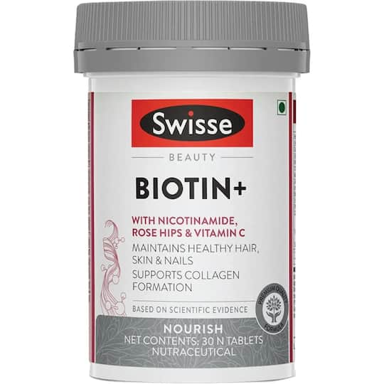 Swisse Beauty Biotin+ With Nicotinamide, Rose Hips & Vitamin C For Healthy Hair, Nourishes Skin & Nails, Supports Collagen Formation (30Tablets)