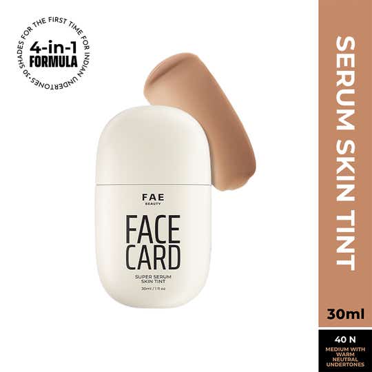 FAE BEAUTY Face Card 4-in-1 Super Serum Skin Tint With Dewy Finish, Shade - 40N-Warm Neutral (30 ml)