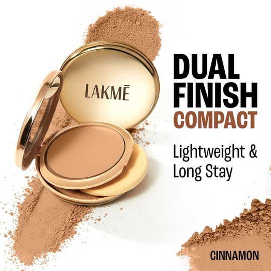 Lakme 9To5 Double Duty Dual Finish Compact, Foundation + Compact, Lightweight, Cinnamon - (9 g)