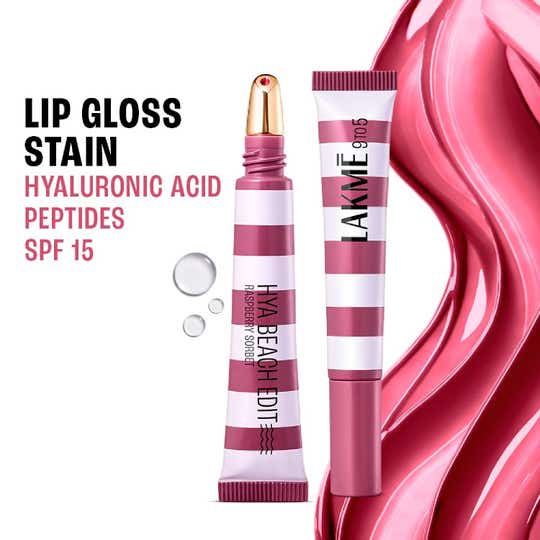 Lakme 9to5 Hya Beach Edit Lip Gloss Stain Hydrating Long Lasting SPF 15- 6 Raspberry Sorbet (10ml)