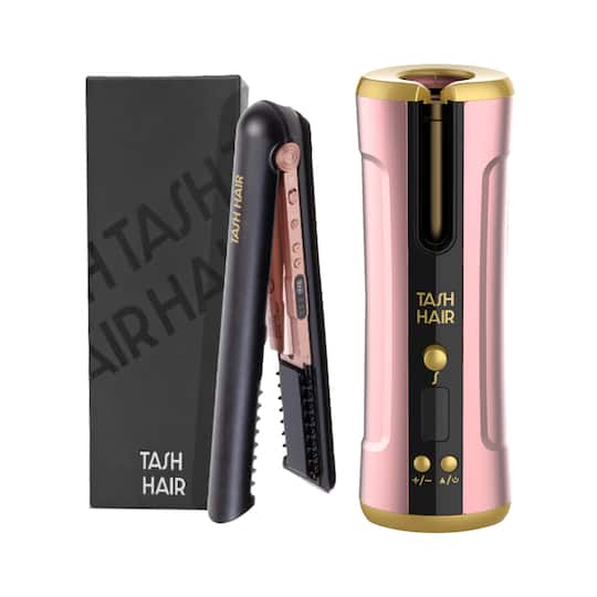 Tash Hair Twirl Automatic Hair Curler - Blush & Cordless Hair Straightener - Dreamy Night Combo
