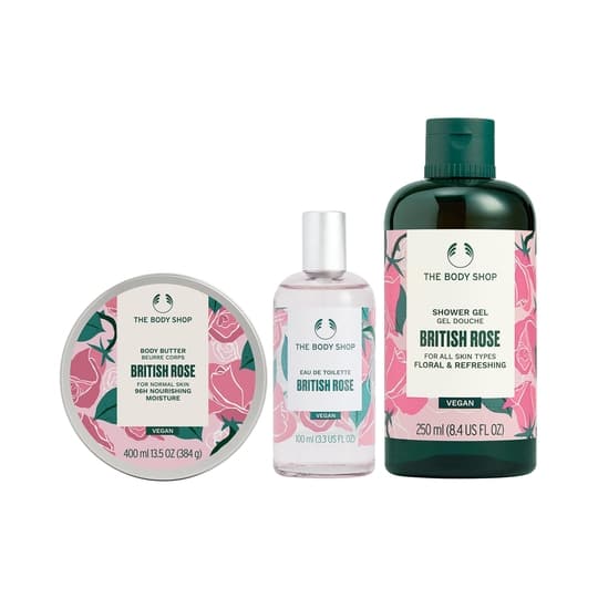 The Body Shop British Rose Shower Gel, Body Yogurt & Eau De Toilette Combo