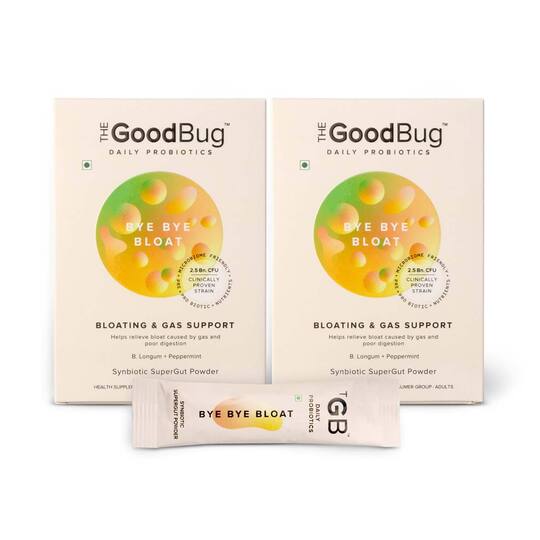 The Good Bug Bye Bye Bloat Supergut Powder For Bloating & Gas Support (Pack Of 2 x 15 Sachet) Combo