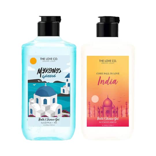 THE LOVE CO. Mykonos Greece + India Shower Gel Pack of 2 Combo