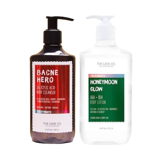 THE LOVE CO. Salicylic Acid Body Cleanser + Honeymoon Glow Body Lotion Pack of 2 Combo