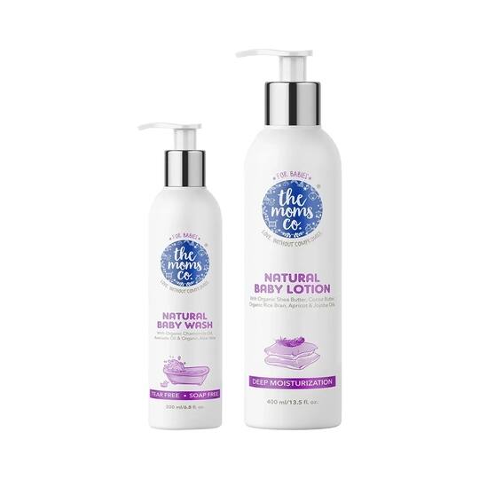 The Mom's Co. Baby Wash (200ml), Baby Lotion with Shea Butter Apricot & Jojoba Oil (400ml) Combo