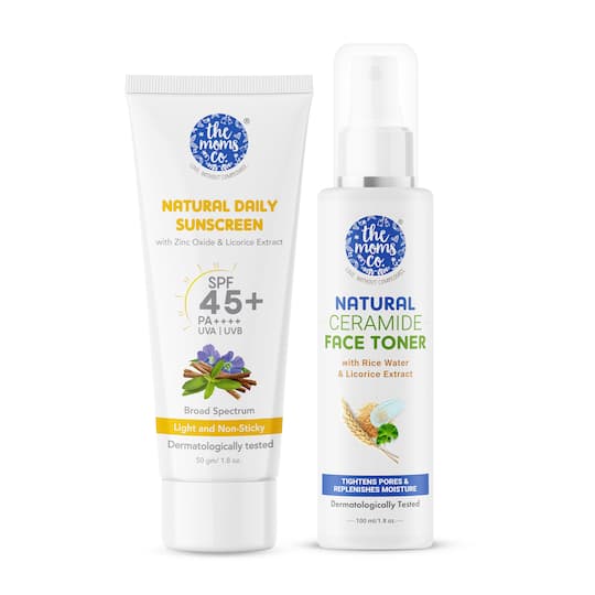 the moms co. Natural Ceramide Face Toner & Mineral Sunscreen With 25% Zinc Oxide Spf 45+ Pa Combo
