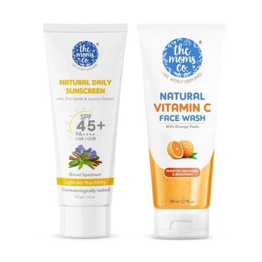 The Mom's Co. Natural Vitamin C Face Wash & Mineral Sunscreen With 25% Zinc Oxide Combo