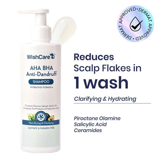 WishCare Hydrating AHA BHA Anti Dandruff Shampoo - Piroctone Olamine Salicylic Acid LHA (250 ml)