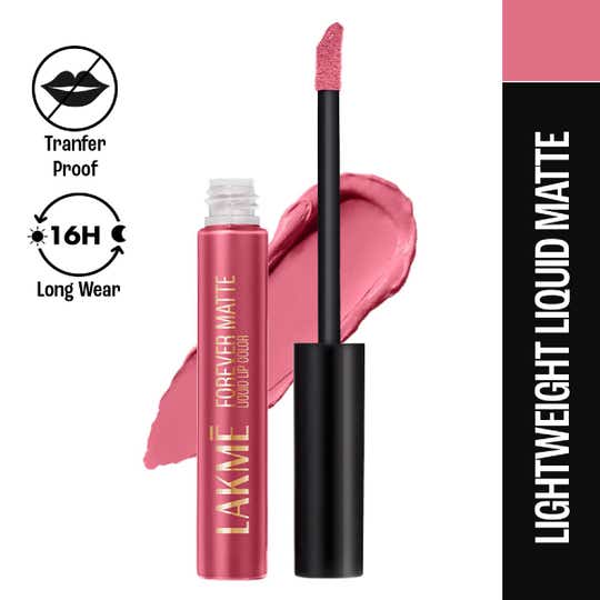Lakme Forever Matte Liquid Lip 16hr Lipstick Lightweight & Transferproof - Pink Parfait (5.6 ml)