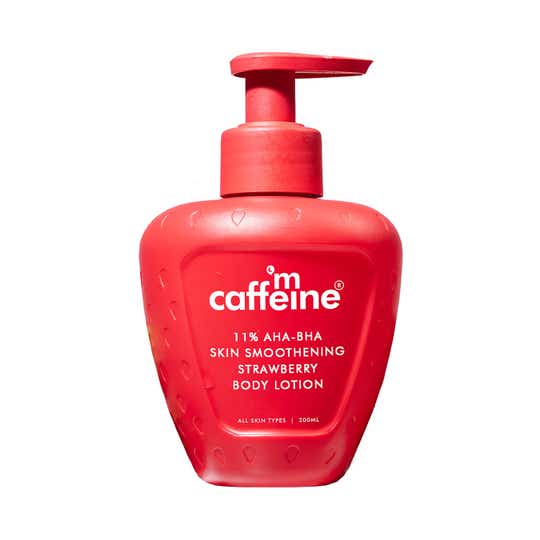 mCaffeine 11% AHA BHA Strawberry Body Lotion for Smooth Skin (200 ml)