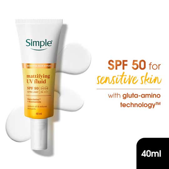 Simple Mattifying UV Fluid SPF 50 PA++++ with Niacinamide Sunscreen for Oily & Sensitive Skin (40 ml)